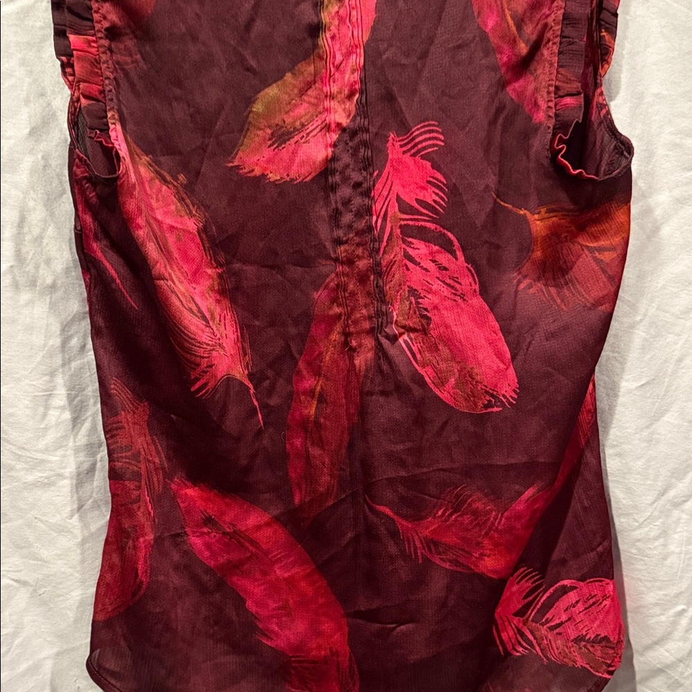 New York & Company Burgundy and Pink Feather Blouse - Picture 7 of 8